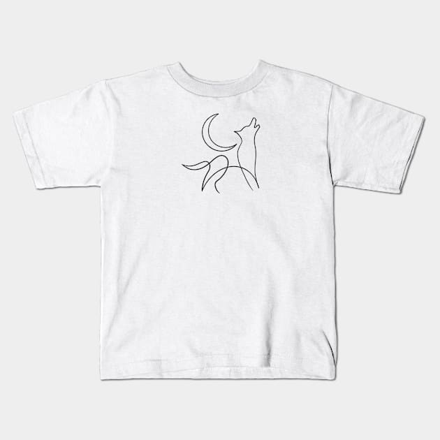 Moon wolf one line art designs Kids T-Shirt by One line one love